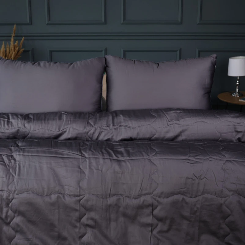 Летний постельный комплект №2990 Line Satin Premium 0240 Iron grey "Modal" (одеяло + 2 наволочки) - 1