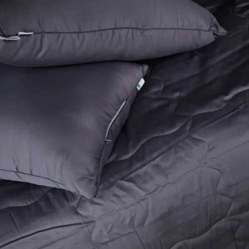 Літній постільний комплект №2981 Line Satin Premium 0240 Iron grey "Ecosilk" (ковдра + 2 подушки + 2 наволочки + простирадло) - 3
