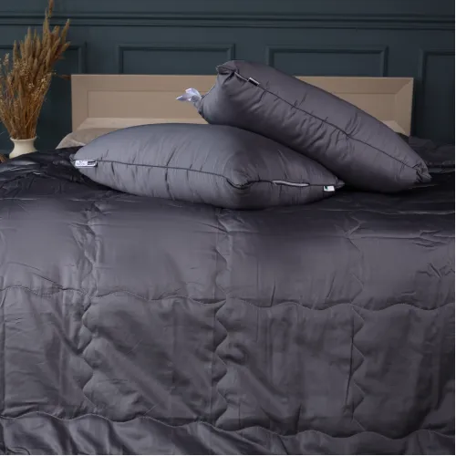 Літній постільний комплект №2981 Line Satin Premium 0240 Iron grey "Ecosilk" (ковдра + 2 подушки + 2 наволочки + простирадло) - 4