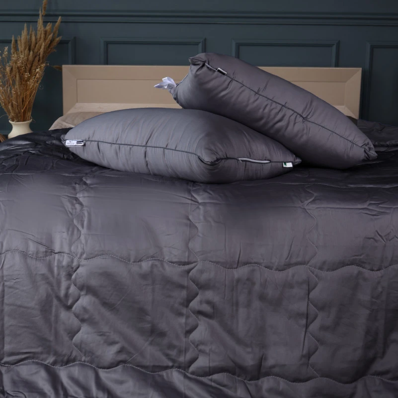 Летний постельный комплект №2990 Line Satin Premium 0240 Iron grey "Modal" (одеяло + 2 наволочки) - 3