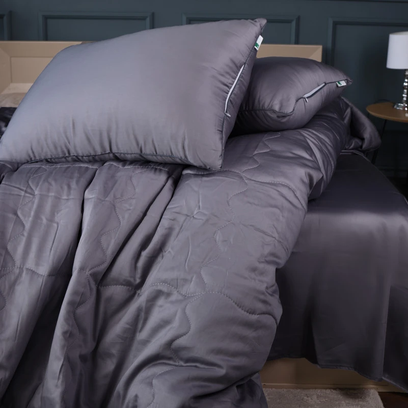 Летний постельный комплект №2990 Line Satin Premium 0240 Iron grey "Modal" (одеяло + 2 наволочки) - 4