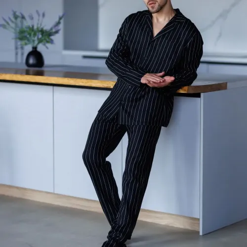 Піжама чоловіча Льон Х "Linen Strip" black - 3
