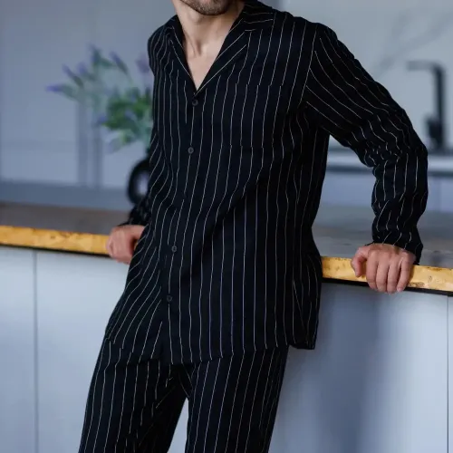 Піжама чоловіча Льон Х "Linen Strip" black - 2
