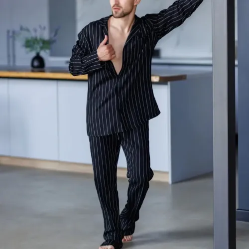 Піжама чоловіча Льон Х "Linen Strip" black