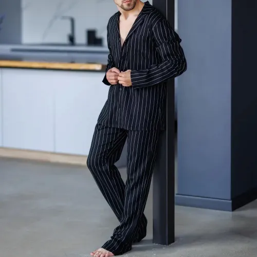Піжама чоловіча Льон Х "Linen Strip" black - 4
