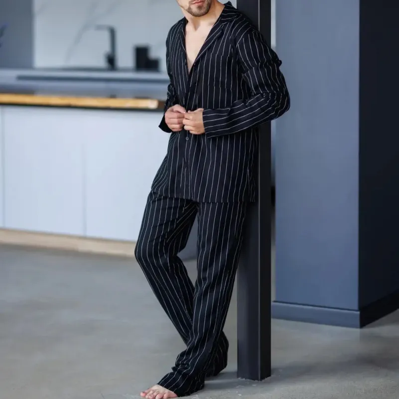 Піжама чоловіча Льон Х "Linen Strip" black - 3