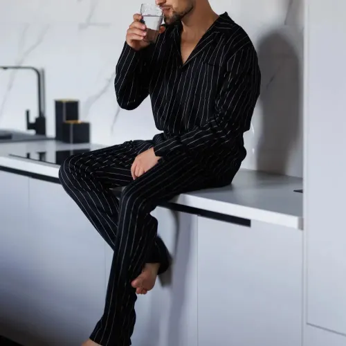 Піжама чоловіча Льон Х "Linen Strip" black - 5