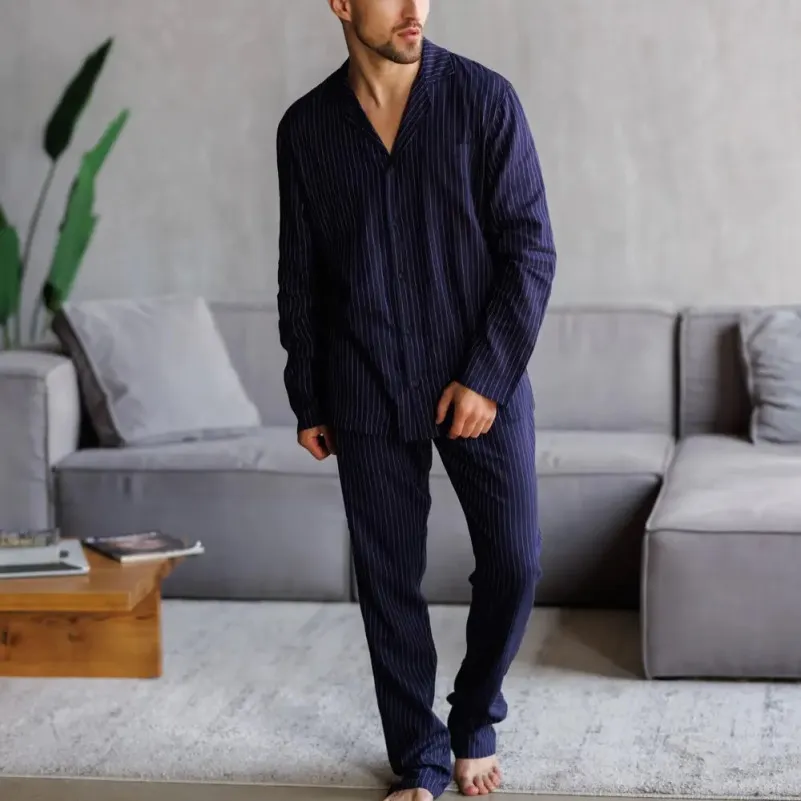 Піжама чоловіча Льон Х "Linen Strip" blue