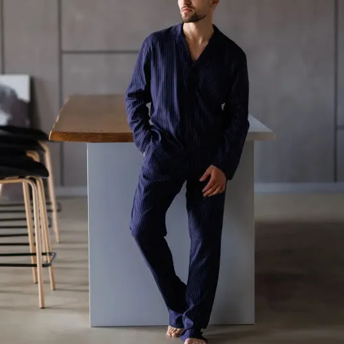 Піжама чоловіча Льон Х "Linen Strip" blue - 2