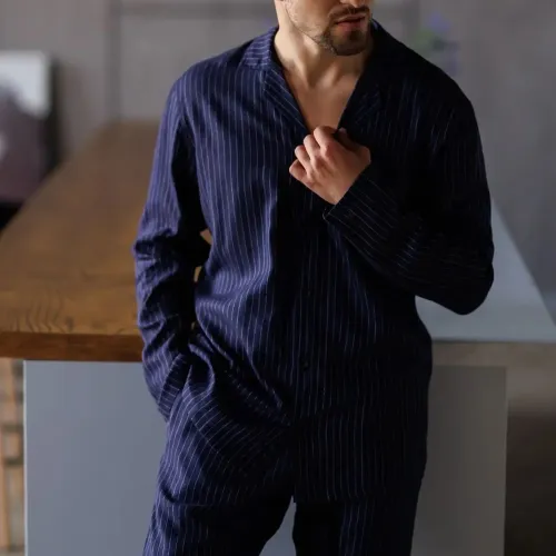 Піжама чоловіча Льон Х "Linen Strip" blue - 3