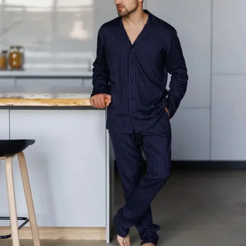 Піжама чоловіча Льон Х "Linen Strip" blue - 4