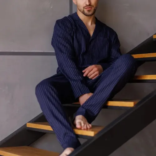 Піжама чоловіча Льон Х "Linen Strip" blue - 5