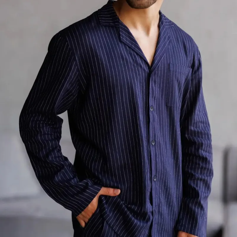 Піжама чоловіча Льон Х "Linen Strip" blue - 5