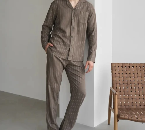 Пижама мужская Лен Х "Linen Strip" mokko