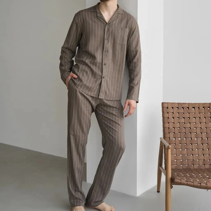 Пижама мужская Лен Х "Linen Strip" mokko