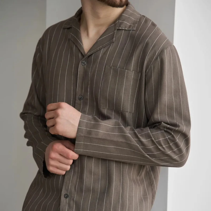 Пижама мужская Лен Х "Linen Strip" mokko - 1