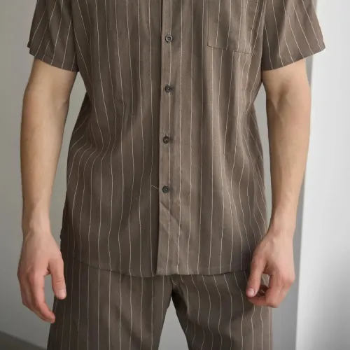 Піжама чоловіча з шортами Льон Х "Linen Strip short" mokko - 5