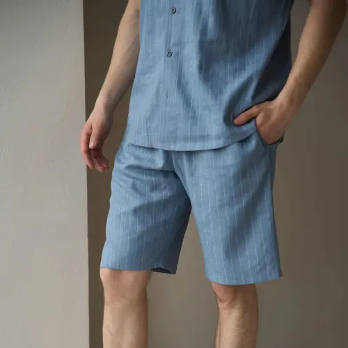 Піжама чоловіча з шортами Льон Х "Linen Strip short" sky - 3