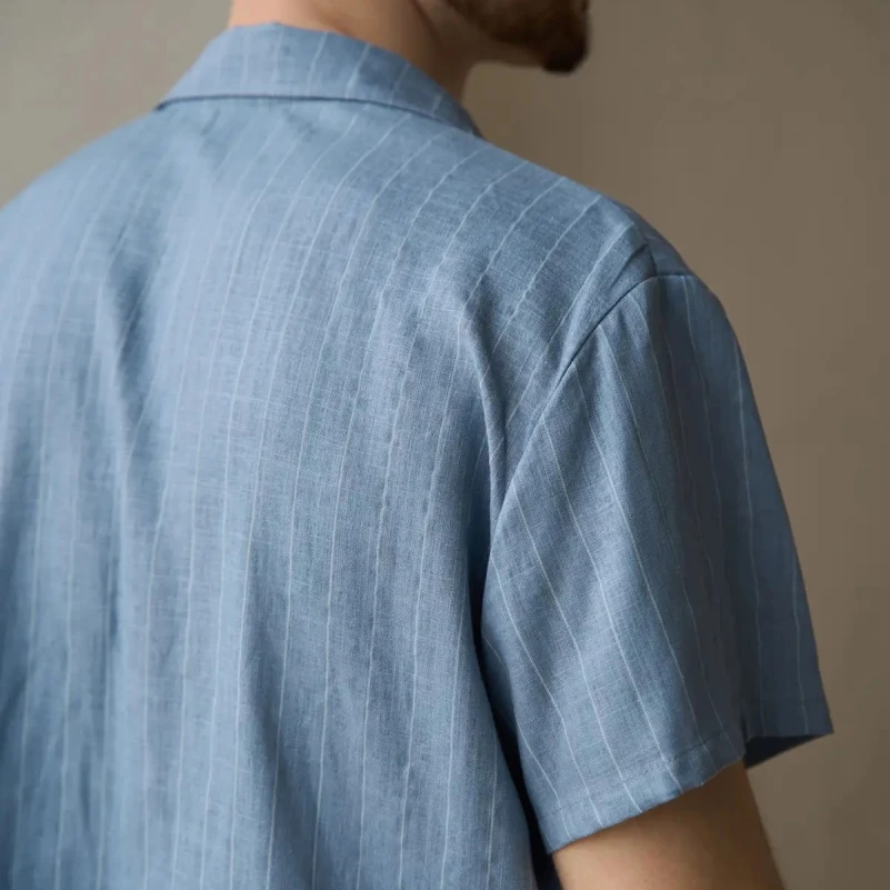  Пижама мужская с шортами Лен Х "Linen Strip short" sky - 6