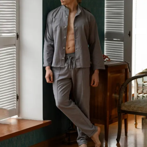 Піжама чоловіча Льон "Linen set" gray - 4