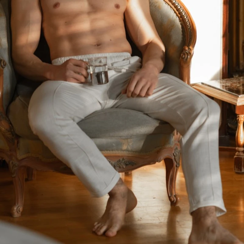 Пижама мужская Лен "Linen set" white - 2