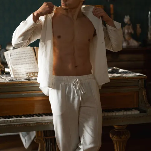 Піжама чоловіча Льон "Linen set" white - 2