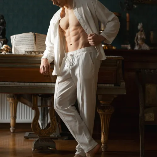 Піжама чоловіча Льон "Linen set" white