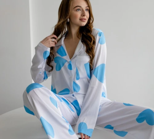 Пижама женская шелк Армани "Love blue" - 2