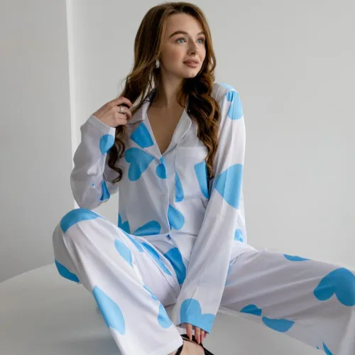 Піжама жіноча шовк Армані "Love blue" - 2