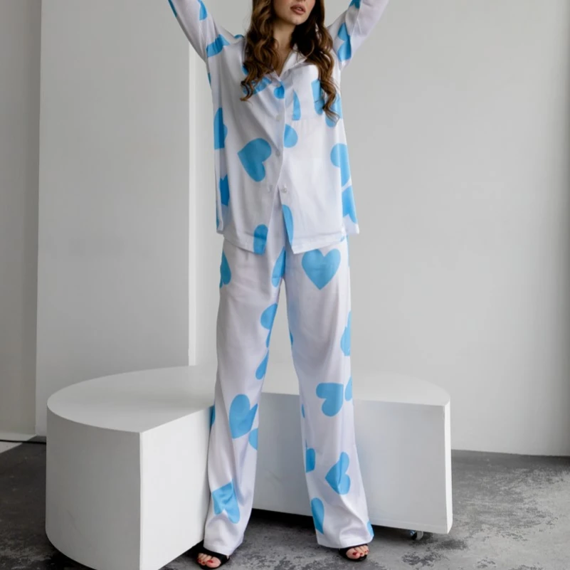 Пижама женская шелк Армани "Love blue" - 2