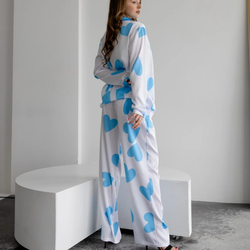 Пижама женская шелк Армани "Love blue" - 3