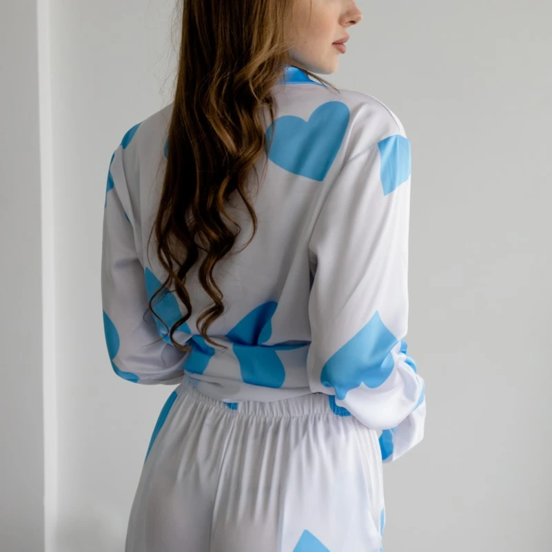 Пижама женская шелк Армани "Love blue" - 4