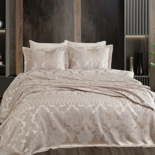 Набор покрывало + наволочки 2 шт С "Luxury Jacquard beige"