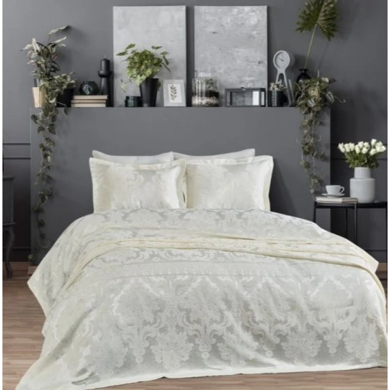 Набір покривало + наволочки 2 шт С "Luxury Jacquard creamy"