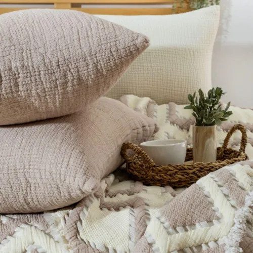 Набір покривало + наволочки 2 шт Т "Luxury Muslin Set beige" - 2