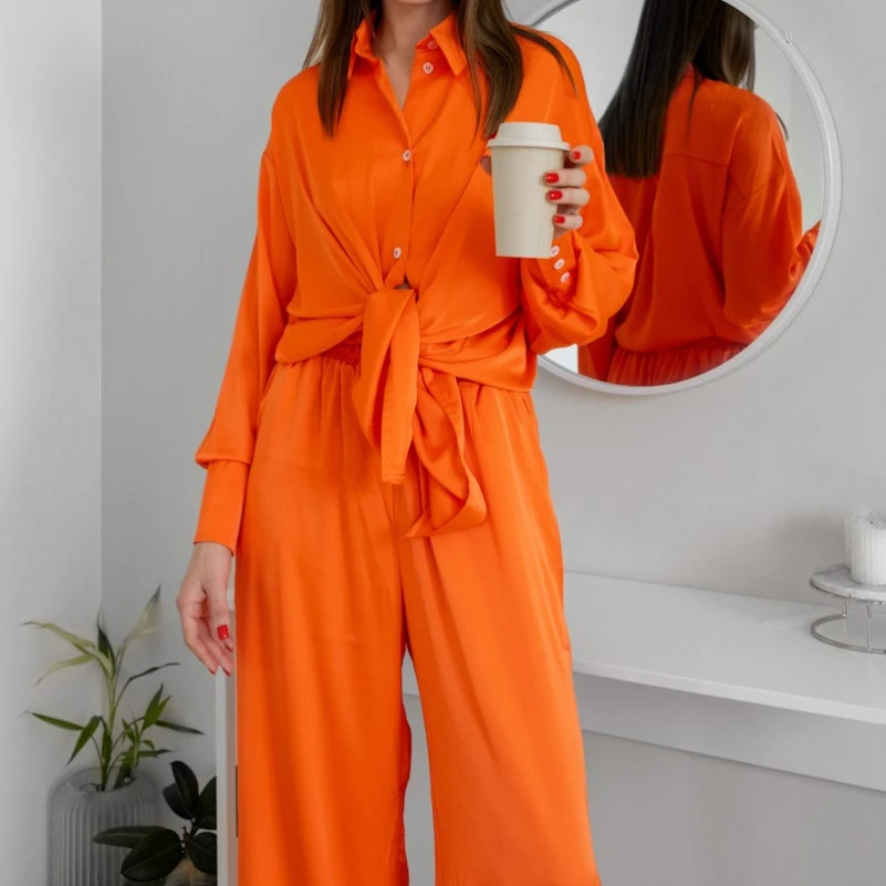  Женский домашний костюм шелк Армани "Martina" orange - 2