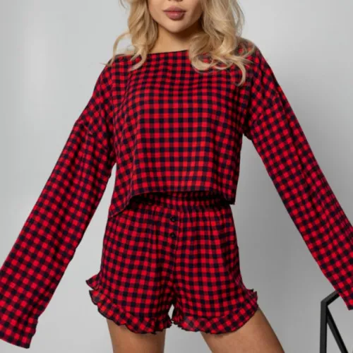 Пижама-тройка "Naomi" red (кофта+майка+шорты)