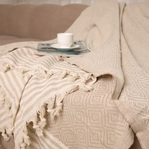 Покривало Б "Organic Comfort Large beige rhombus" - 2