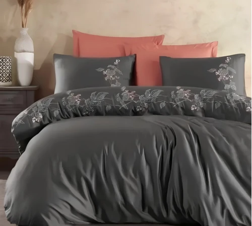 Комплект постільної білизни С Satin Elit "Blossom antrasit" - 2