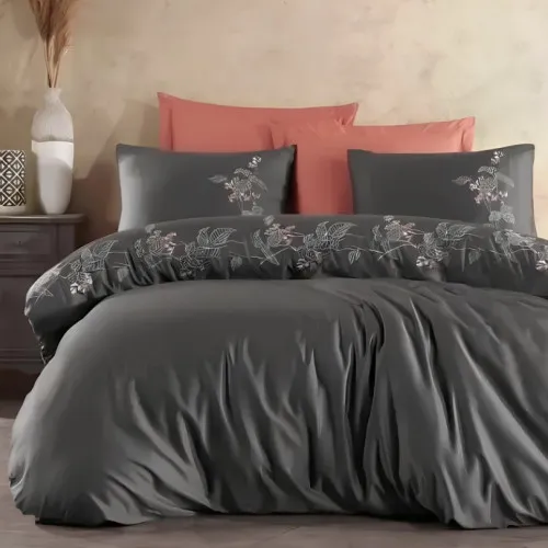 Комплект постільної білизни С Satin Elit "Blossom antrasit" - 2