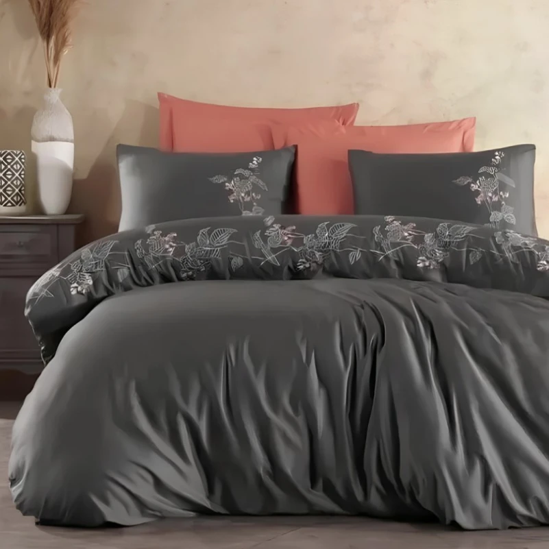 Комплект постільної білизни С Satin Elit "Blossom antrasit" - 1