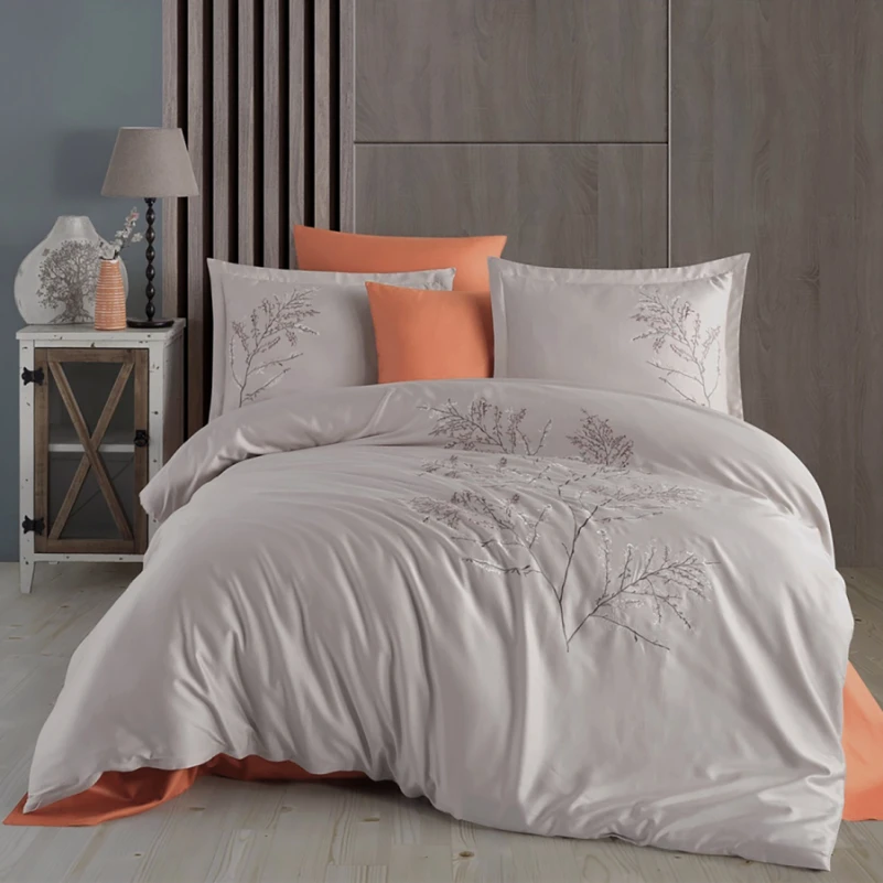 Комплект постільної білизни С Satin Elit "Stems beige" - 1