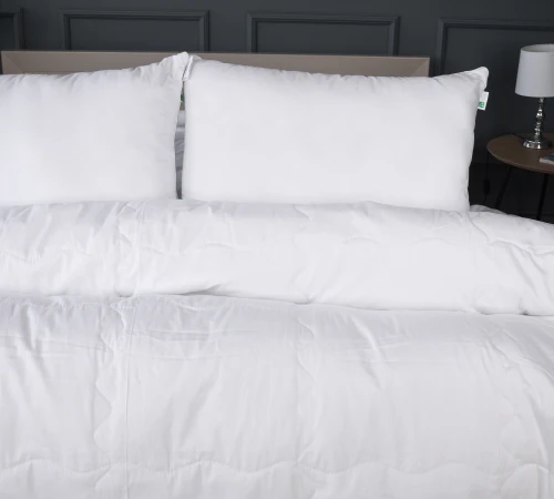 Літній постільний комплект №2967 Line Satin Light Pro 10-001 Snow White Бавовна (ковдра + 2 наволочки) - 2