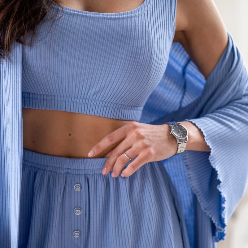 Женский костюм-тройка (халат+топ+шорты) "Scarlett" blue - 4