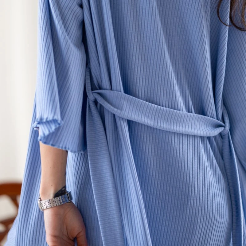 Женский костюм-тройка (халат+топ+шорты) "Scarlett" blue - 3