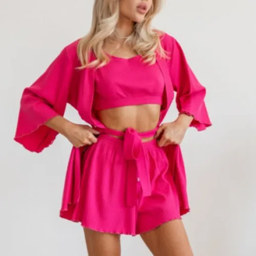 Жіночий костюм-трійка (халат+топ+шорти) "Scarlett" pink