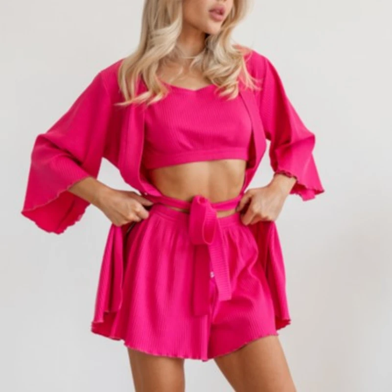Женский костюм-тройка (халат+топ+шорты) "Scarlett" pink