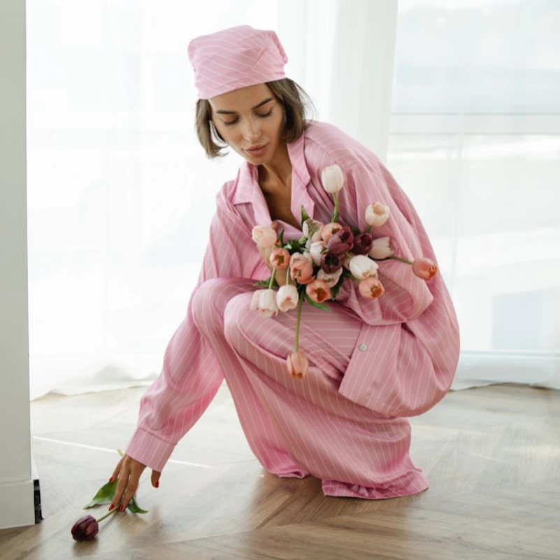 Пижама женская шелк Армани + платок "Shawl Pink" - 1