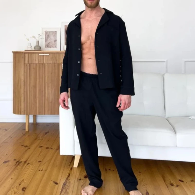  Мужская пижама Муслин С "Soft muslin" black - 2