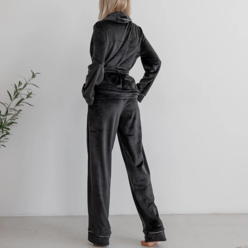Пижама женская Велюровая "Velor black" на запах - 4
